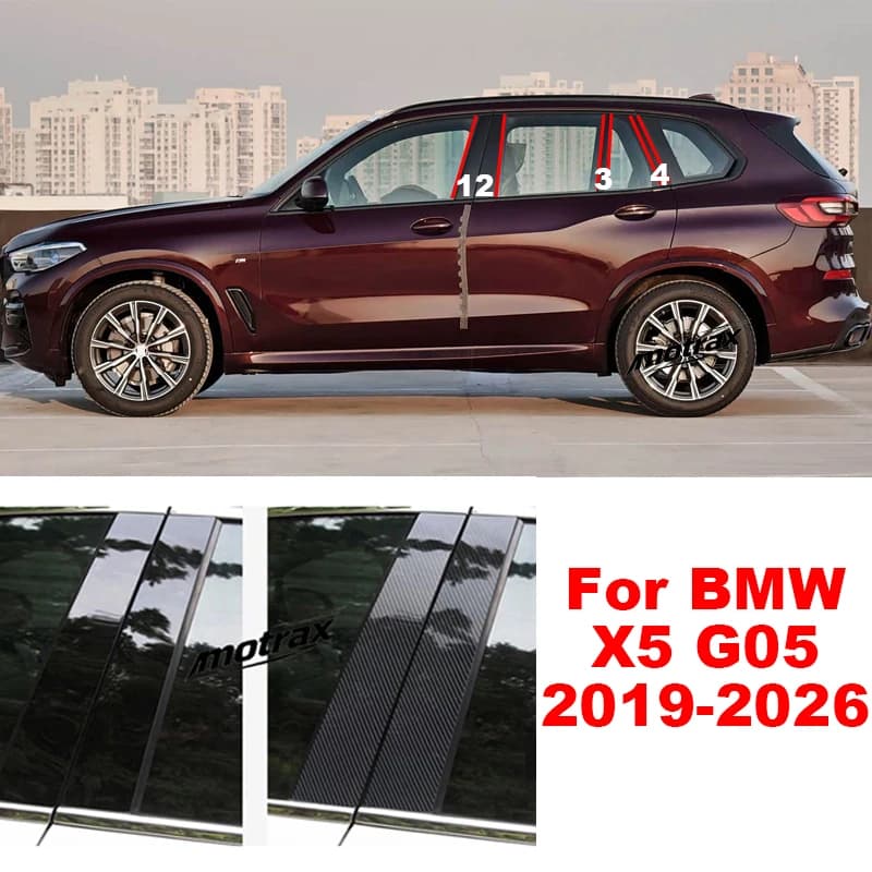 Glossy Black B‑C Pillar Post Trim PC Sticker Fit for BMW X5 G05 2019-2026 Exterior Window Column Decoration Accessories