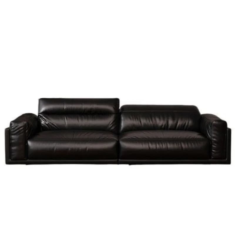 Medieval obsidian big black cow sofa modern living room, small apartment three-person straight row retro black oil wax sofa