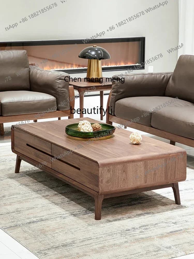 D176   North America Black Walnut Wooden Tea Table Simple Full Solid Wooden Tea Table Tea Table Nordic Living Room Furniture Hom