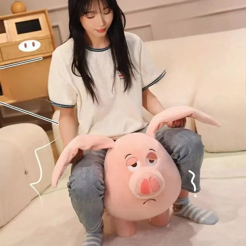Solid Wood Pig Shape Stools with Wheels Cute Cartoon Small Furniture for Home Shoe Changing Stool Removable Animal Low Ottoman