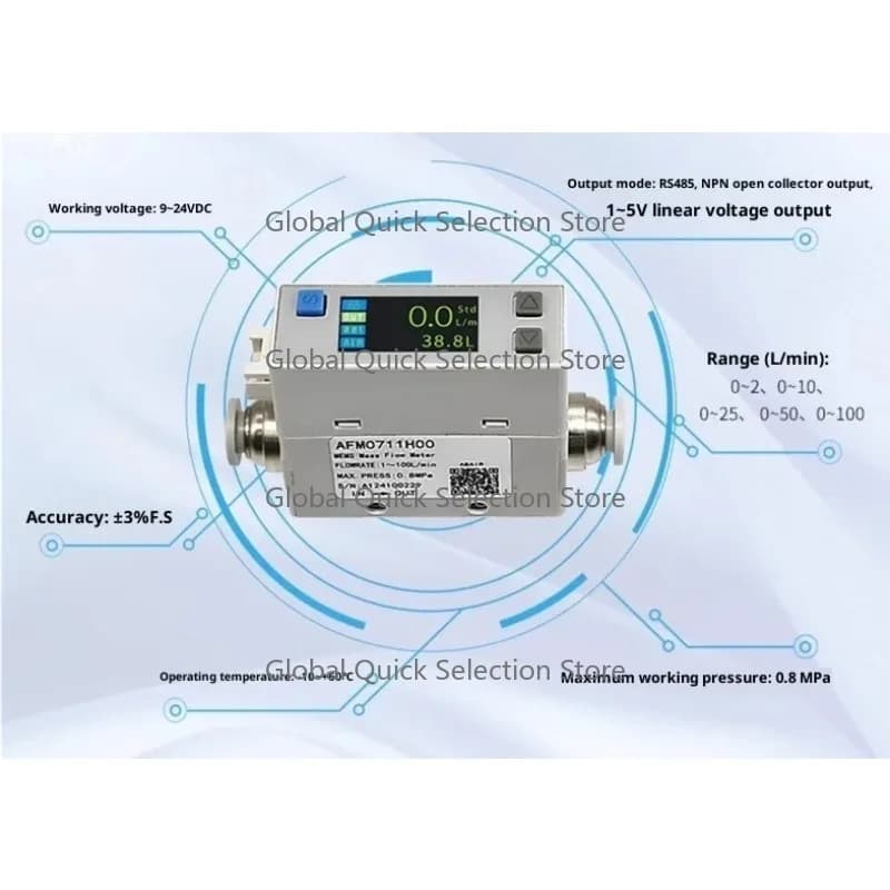 Mini Digital G-as Flow Meter 0-200L/min Air Mass Flow Sensor with 1-5V Output Signal for Power Supply