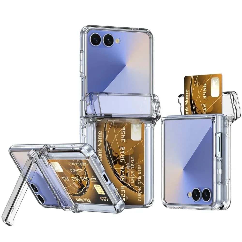 Transparent PC Flip Phone Case for Samsung Galaxy Z Flip7/Z Flip6/Z Flip5 with Card Slots