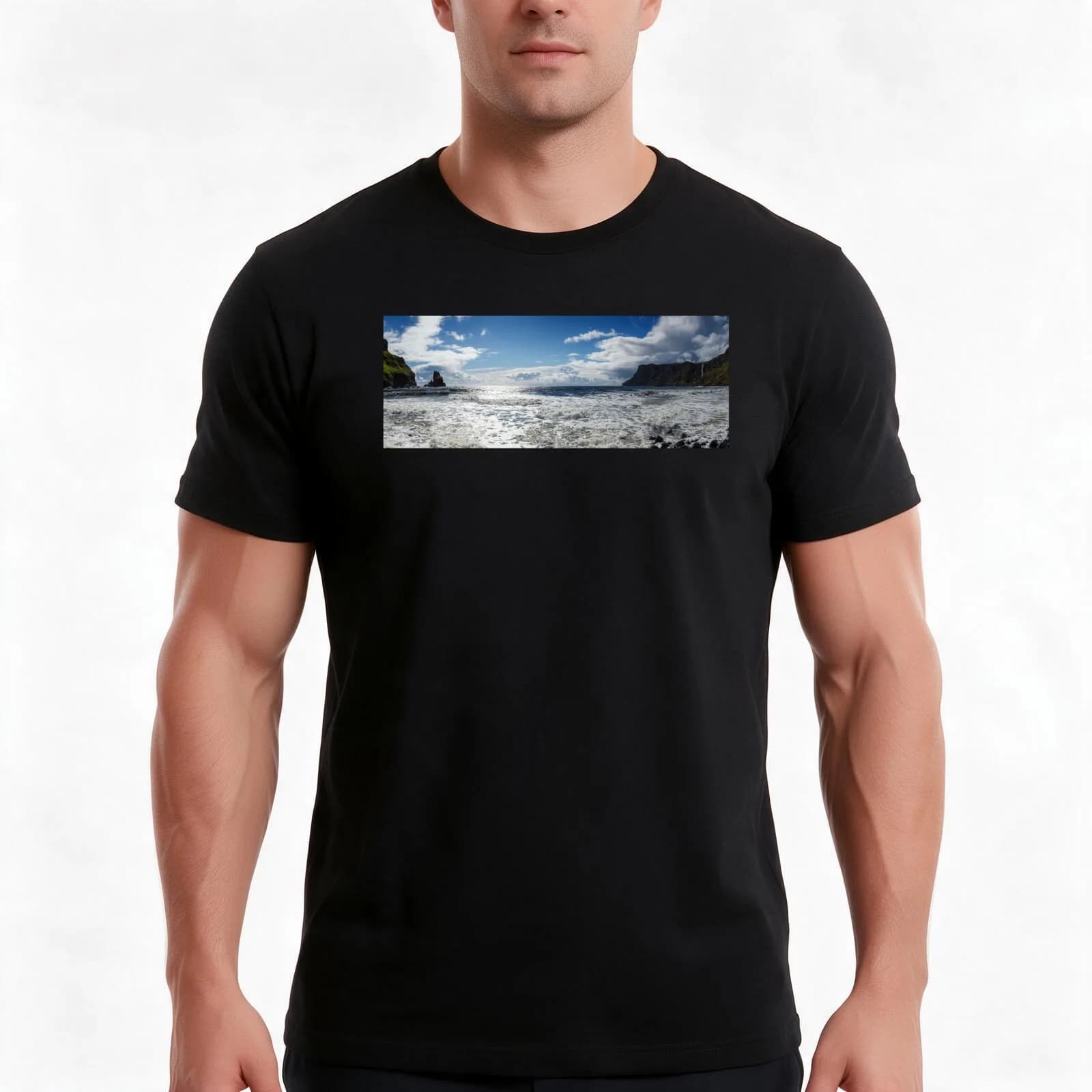 Panoramic view of Talisker Bay Isle of Skye T-Shirt, Summer Casual Cotton Tee, Oversized Streetwear Tops, Vintage Graphic Print