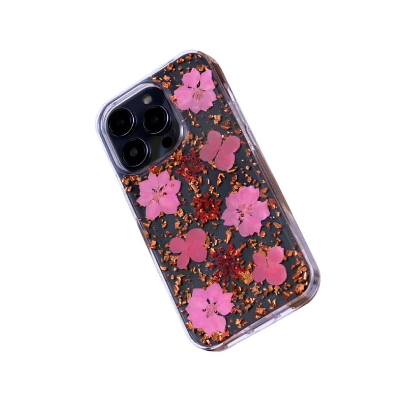 KZDOO Flowers Covers Dried Flower Phone Shockproof Bling Shining Genuine Clear Edge Back Case For Iphone14/14plus/14pro/14promax