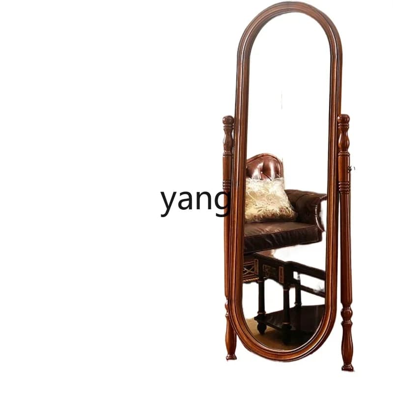 CX solid wood full-length mirror retro living room entrance rotating floor mirror full-length mirror