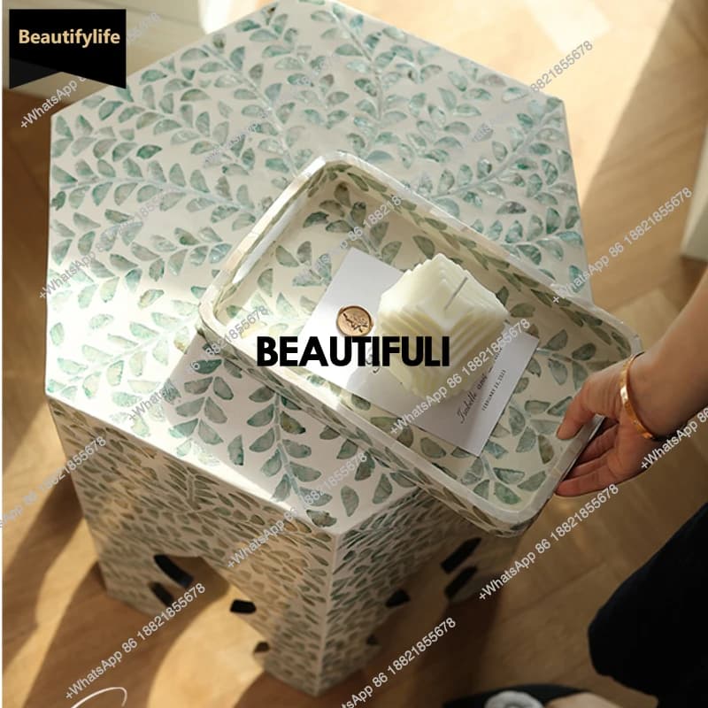 D80 Modern Natural Shell Side Table Living Room Nordic Center Luxury Coffee Table Small Corner Mesa De Centro Sala Furniture