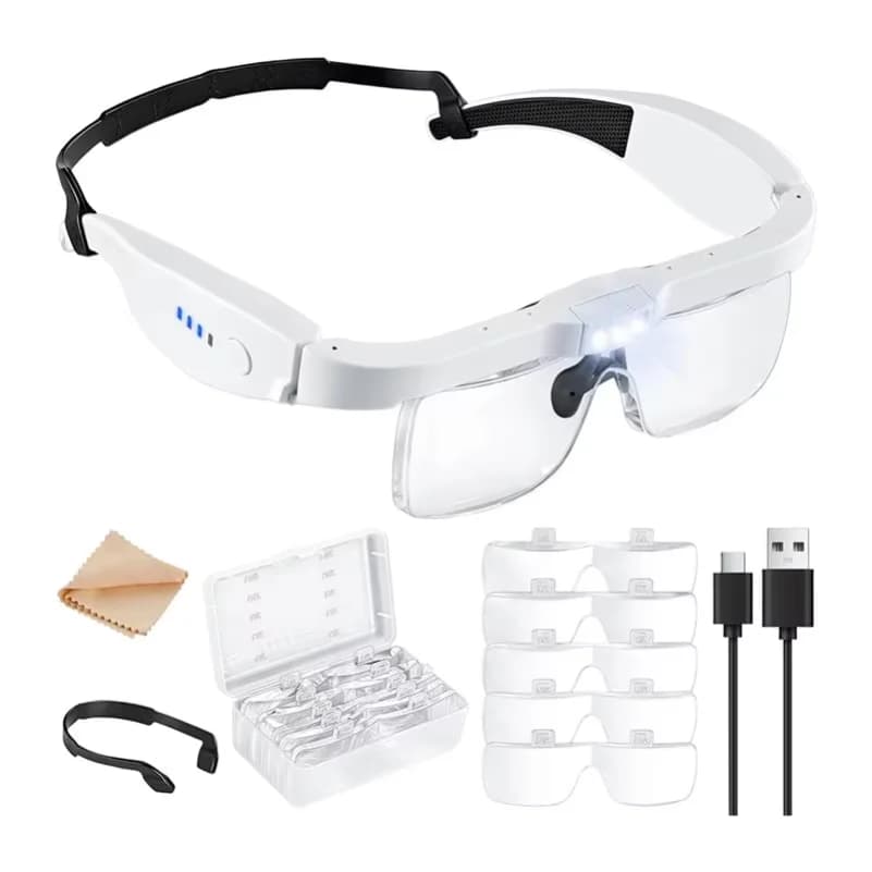 FYBL-Headset Magnifying Glasses With 5 Lenses(0.75-4.0X), Magnifying Glass With Light And 3 LED Lights