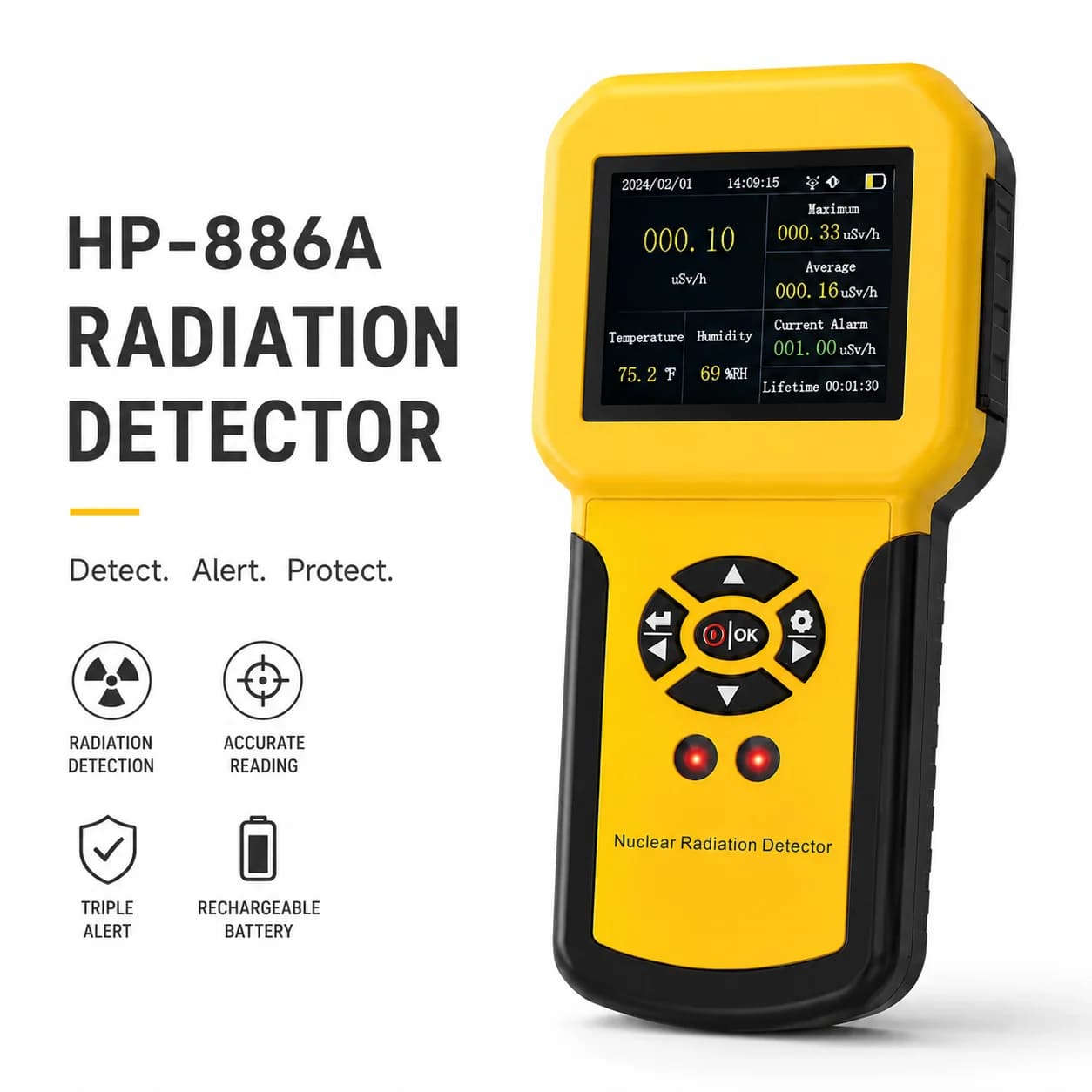 Counter Nuclear Radiation Detector with Alarm Detects Radioactivity Beta X-Ray Gamma Radiation Meter Rechargeable Nuclear