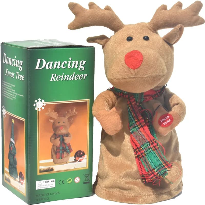 New Electric Rotating Dancing Deer Figurine with Music Christmas Figurine Display Sleigh Deer Home Decoration Unique Gift