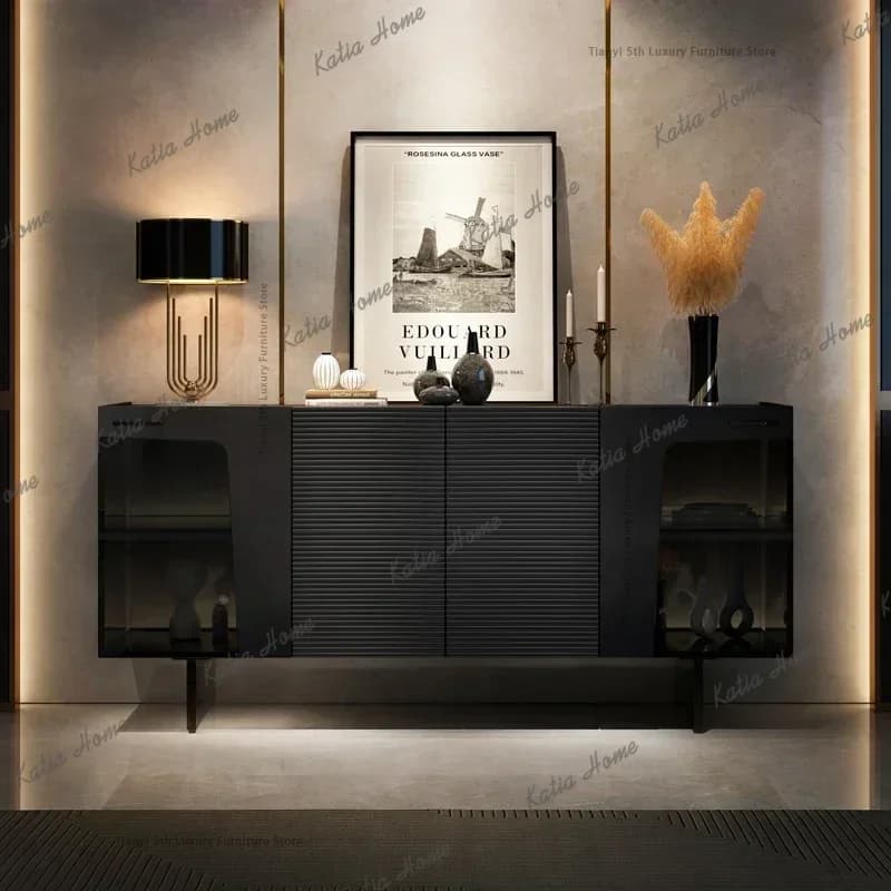 LSItalian Luxury Villa Living Room Cabinet Minimalist Designer Black Rock Plate Storage Locker Home Furniture Szafki Do Salonu F