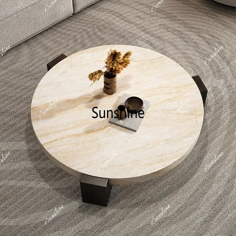 Wabi Sansan natural marble travertine solid wood coffee tableT*