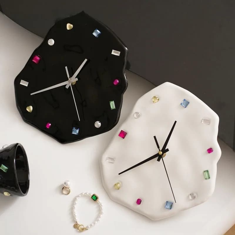 Creative Living Room Wall Clock Living Room Ceramic Diamond Silent Clock High Value Gift Home Decor Relogio De Parede שעון