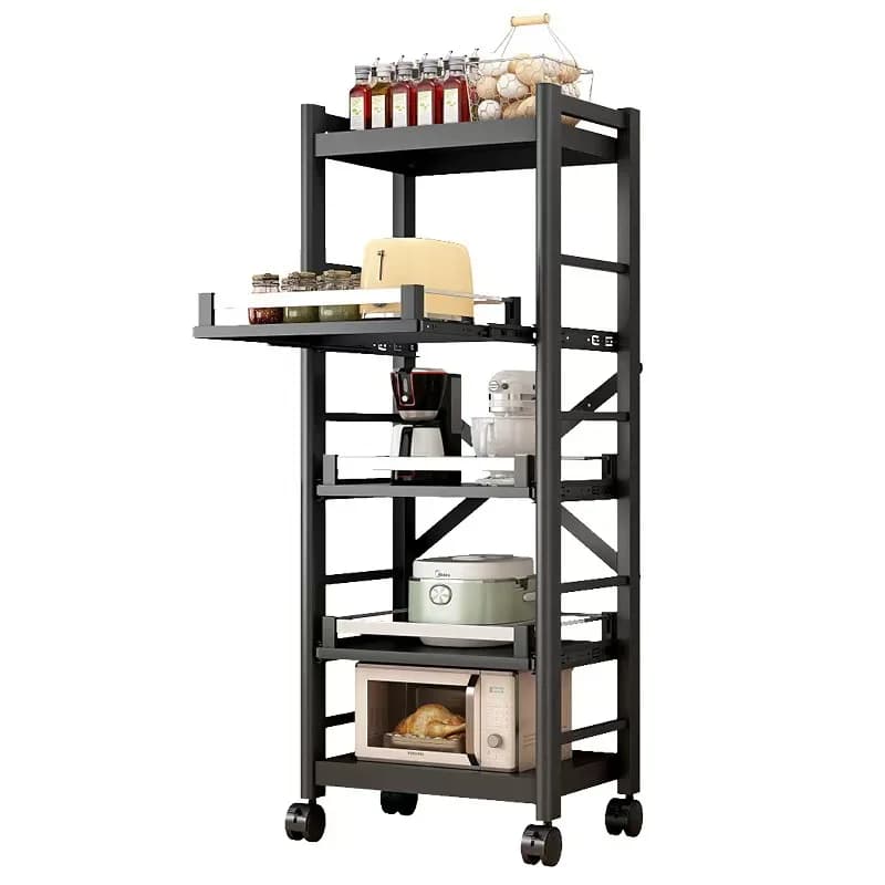 3-layer Foldable Household Items Movable Bookshelves Storage Shelves and Shelving Units for Storing Kitchen Shelves