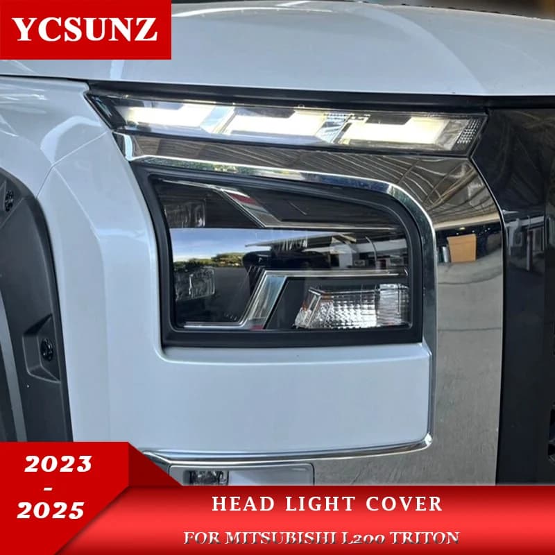 Matte Black Head Light Cover For Mitsubishi L200 Triton MV 2023 2024 2025 2026 Pickup Truck Car Accessories YCSUNZ