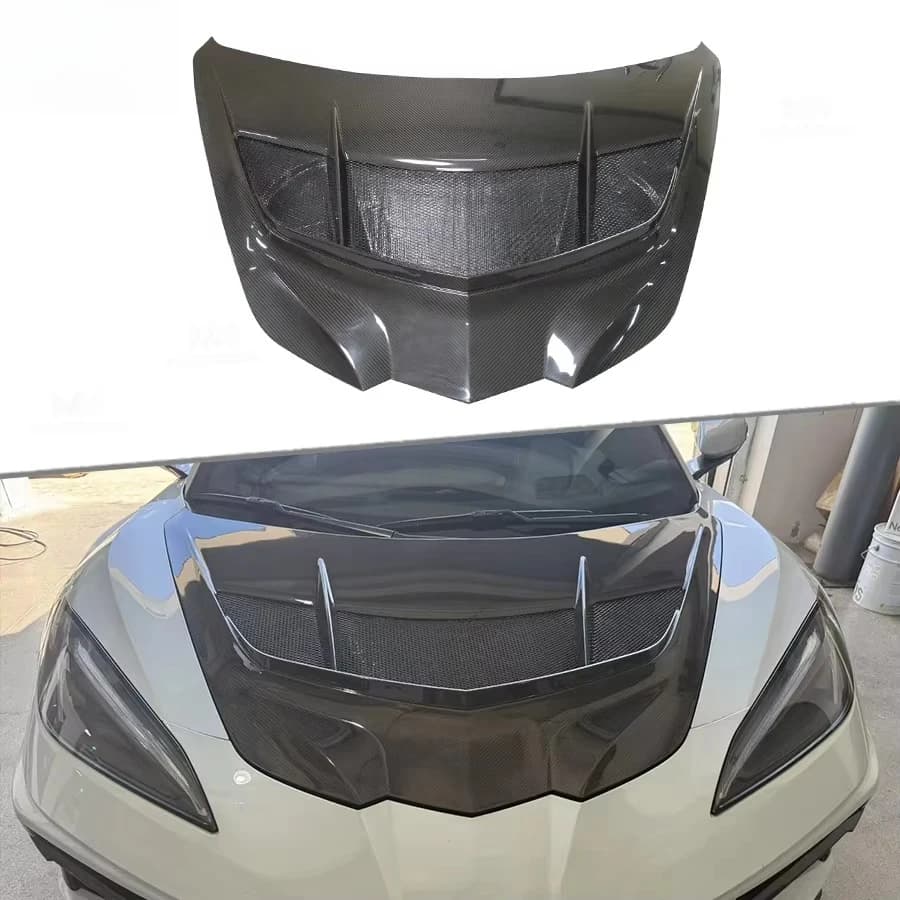 Carbon Fiber ZR1 Style Front Hood Engine Bonnet Cover for Chevrolet Corvette C8 Z06 Stingray 2020-2025 Carbon Hood Replacement