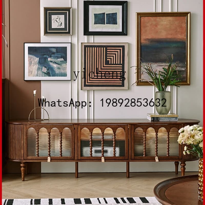 LYY  Retro Solid Wood TV Cabinet Coffee Table Combination Living Room Small Apartment TV Stand