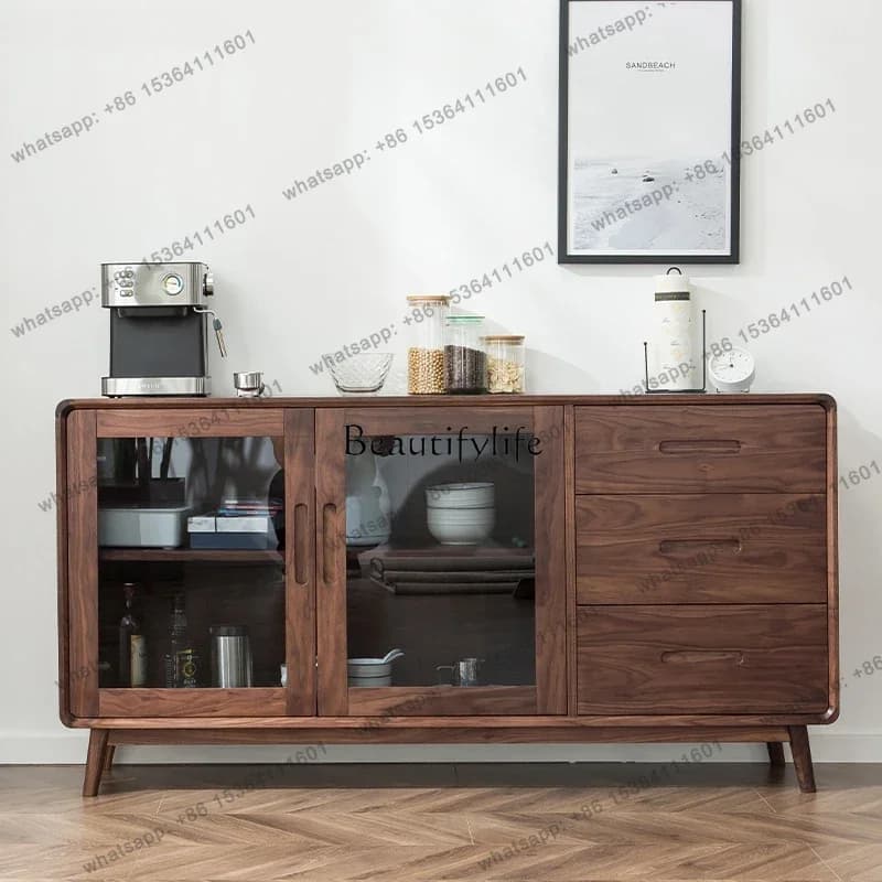 XX  Nordic Solid Wood Sideboard North America Black Walnut Modern Wall Tea Side Cabinet
