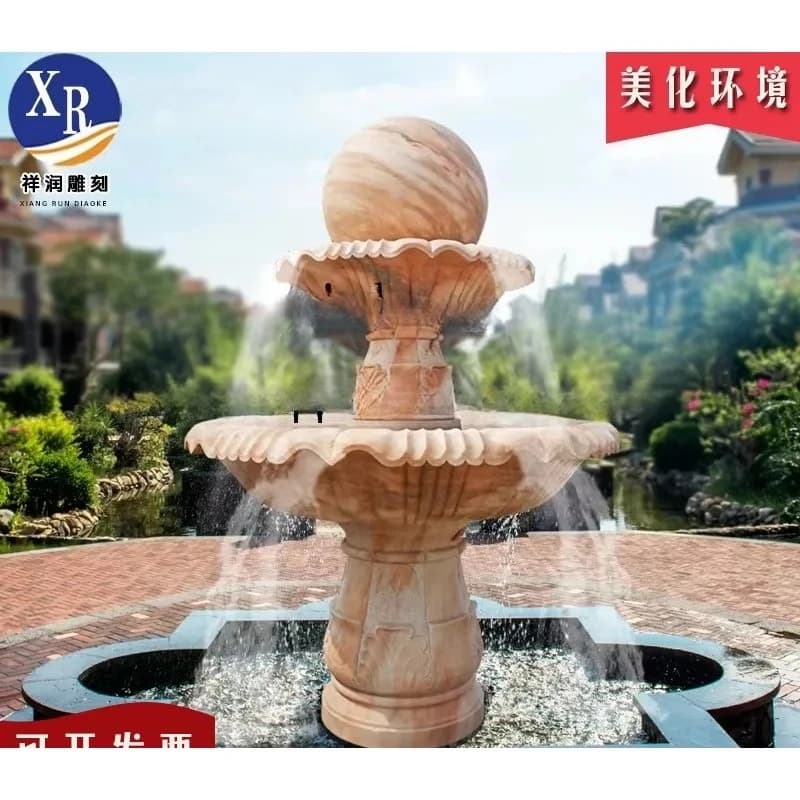 Stone Fountain Outdoor Courtyard Marble European Feng Shui Ball Flowing Water Landscape Ornament Fairy GardenD9