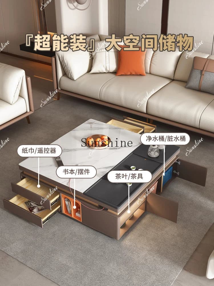 Square rock slab coffee table living room household large apartment light luxury modern high-end TV cabinet combinationP