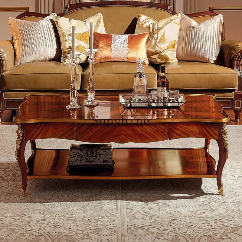 Mahogany English coffee table Neoclassical solid wood carving flower coffee table  FT