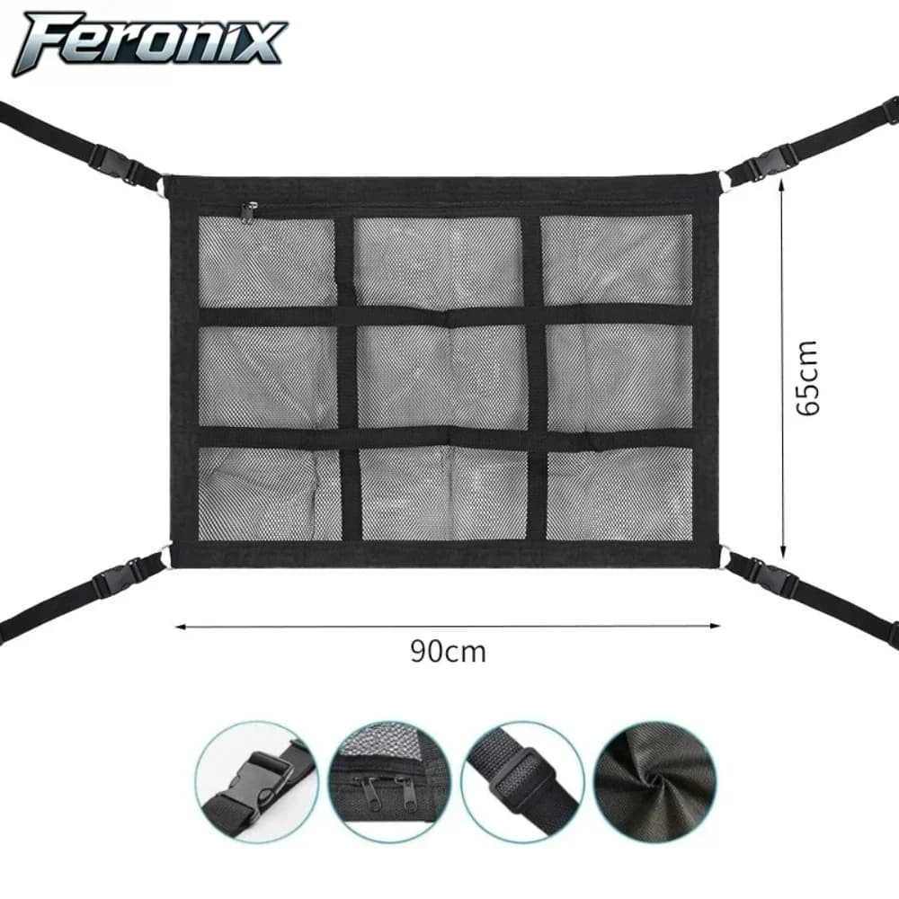 Feronix Car Ceiling Cargo Net Multifunctional Hanging Storage Organizer Large Capacity for Convenient Storage of Car Ceiling Net