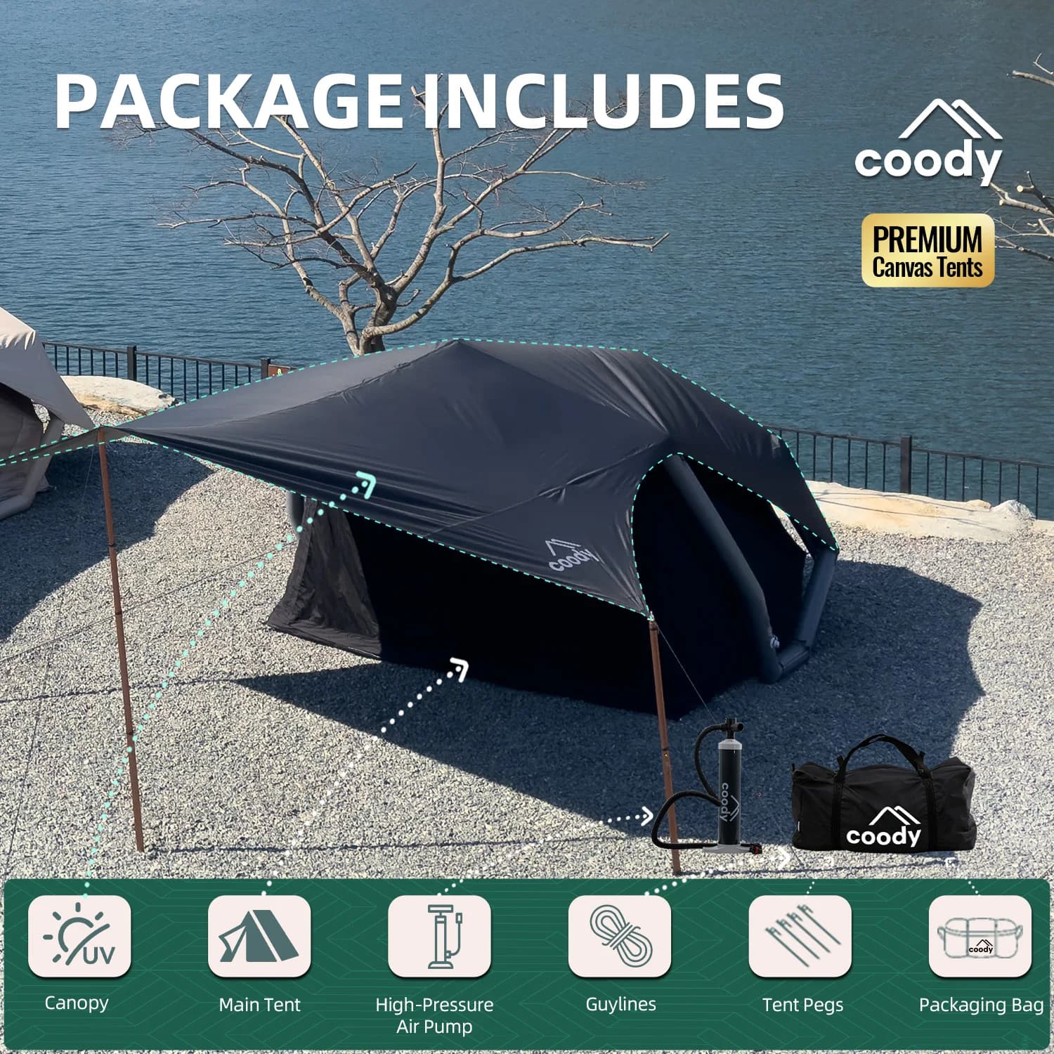 Havena Air Tent-Black Portable Glamping Luxury Party Unique Outdoor Canvas Tent Family Camping Inflatable Camping Tent