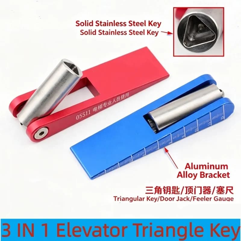 3-in-1 Elevator Triangle Key Multifunctional Tool Stainless Steel Triangle Wrench Elevator Door Stopper Scale Feeler Gauge Lift