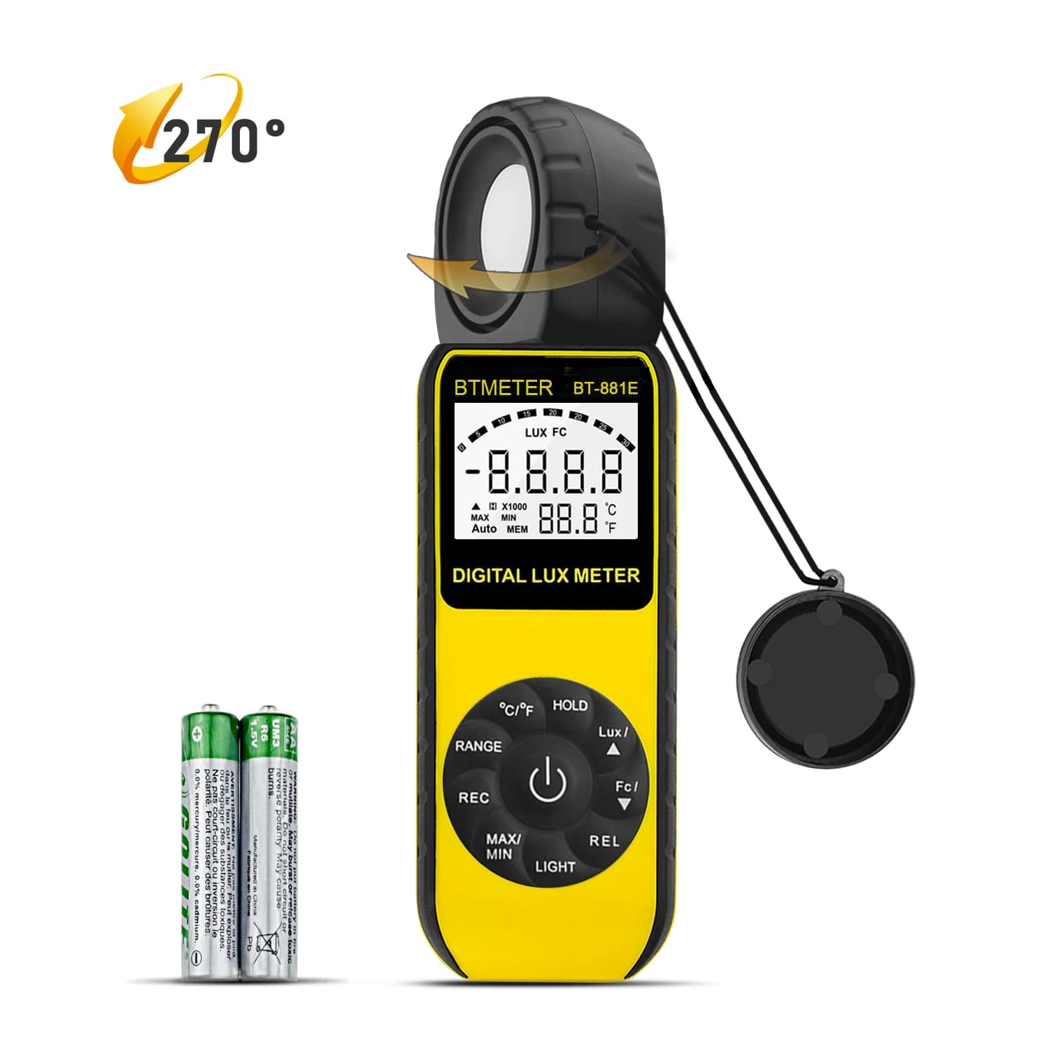 BTMETER Digital Light Meter Luxometer Lux Meter Measuring Range 1 - 300000Lux , Photometer for Photography , Independent Sensor