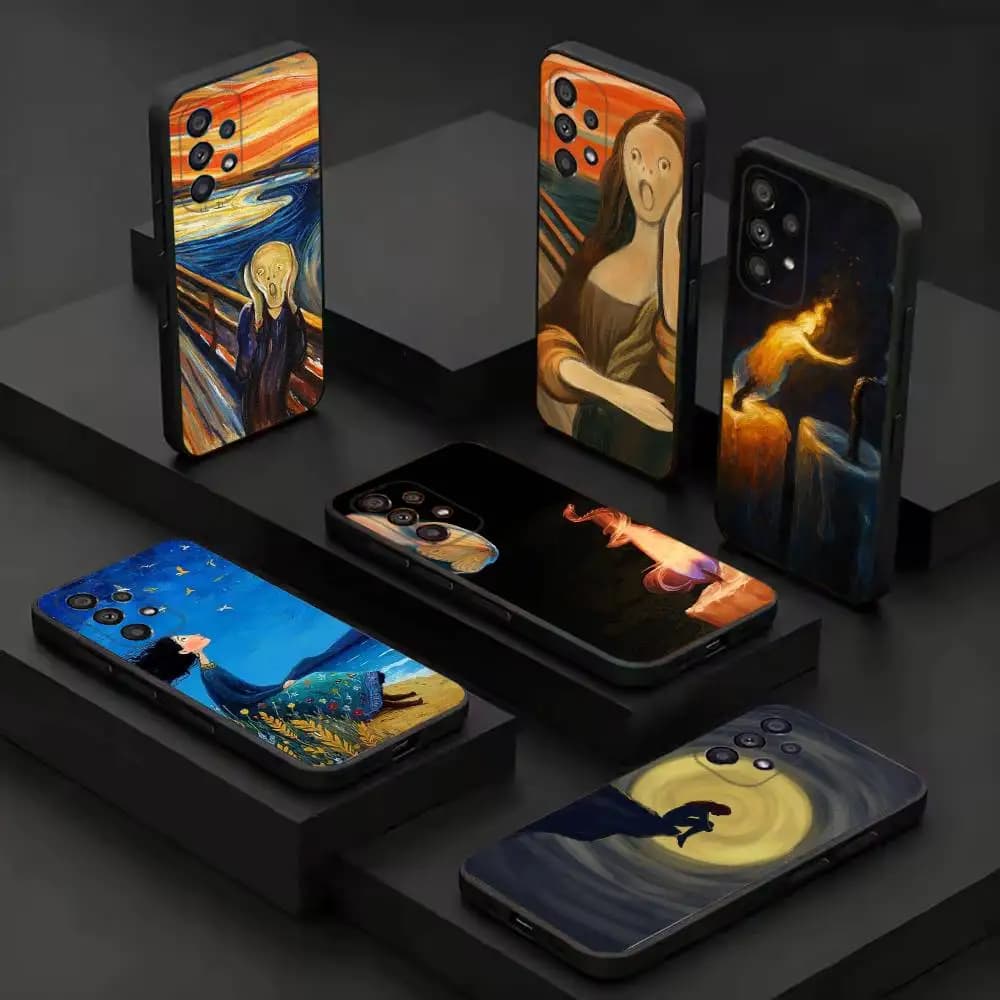 Art E-Edvard Munch Paintings Phone Case For Samsung Galaxy S25 S24 S23 S22 S21 20 10 10E Ultra Plus FE Note 20 Ultra Black Cover