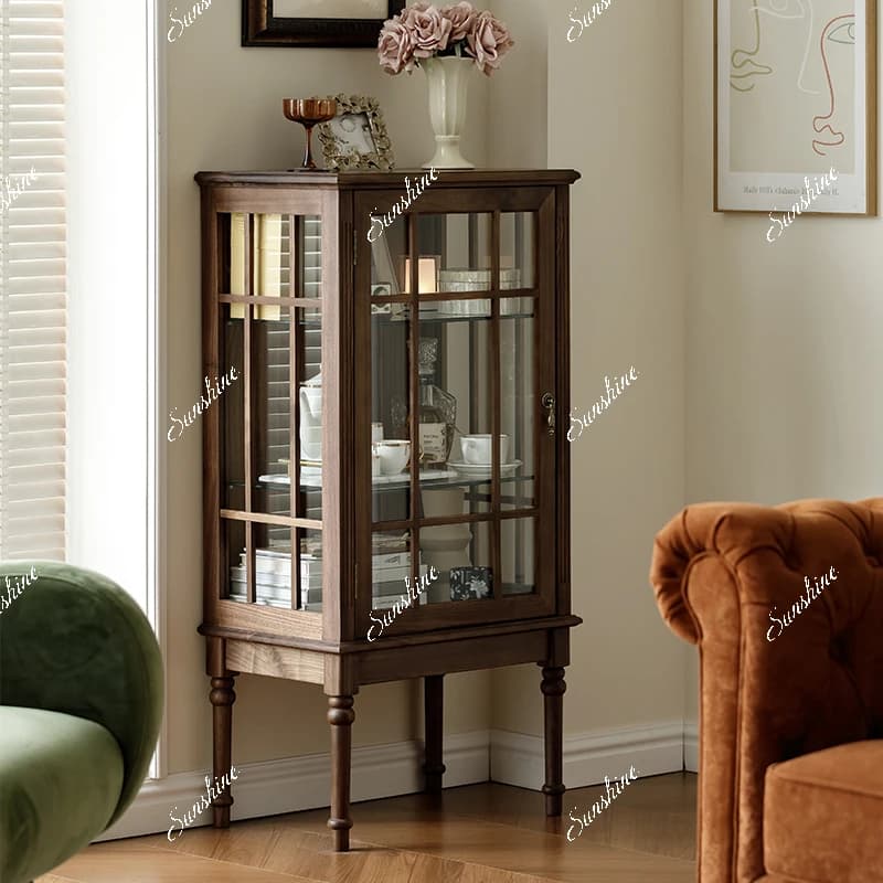 Black walnut American style, retro windshield, display, living room TV side cabinet