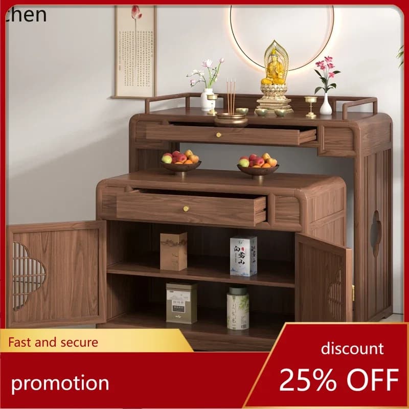 HT Solid Wood Household Cabinet Set Altar Incense Table Buddha Altar Buddha Hall Buddha Table Black Walnut Wood