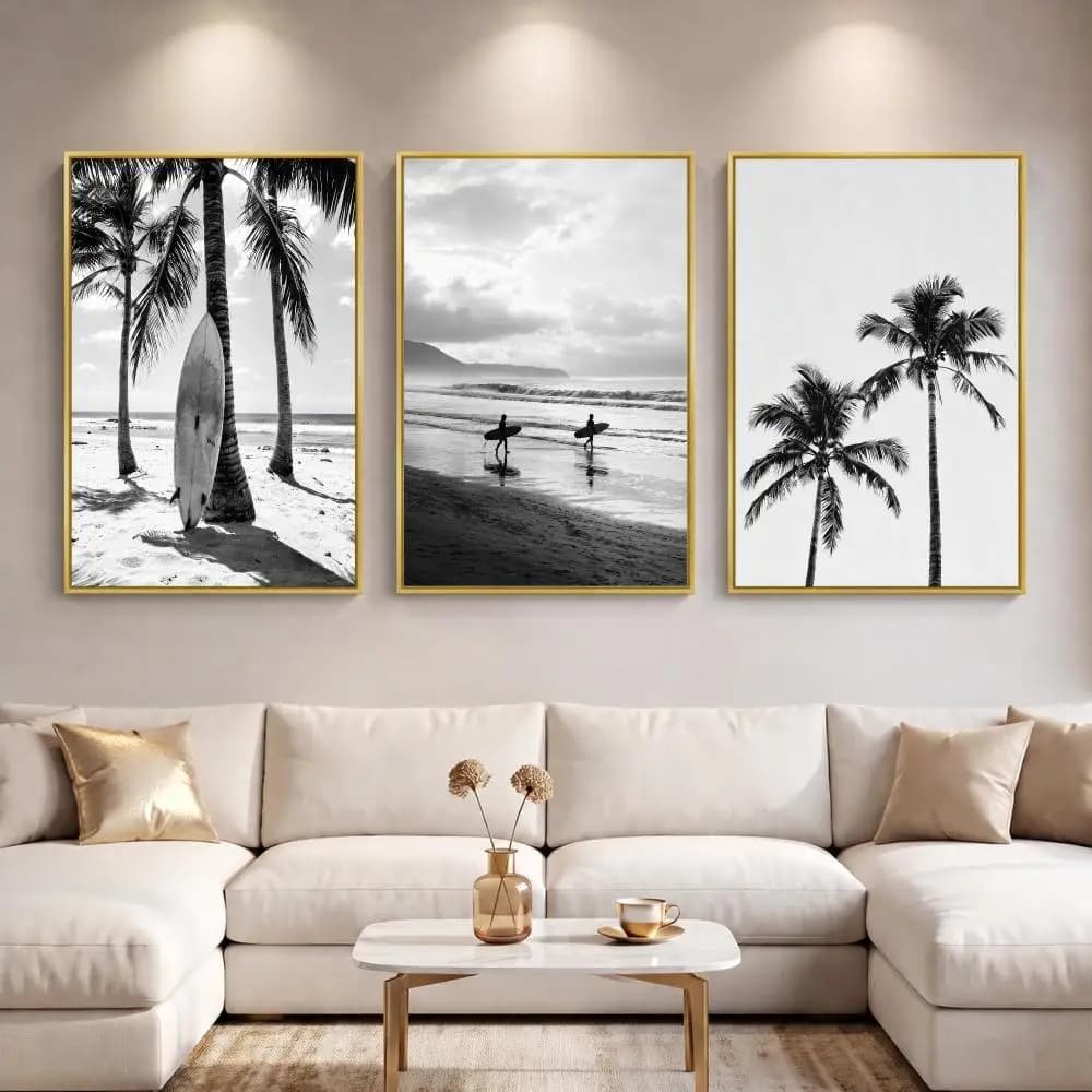 Tropical Beach Painting Calligraphy 3 PCS Canvas Wall Art Prints for Living Room Decor Modern Vintage Fashion Wall Decals