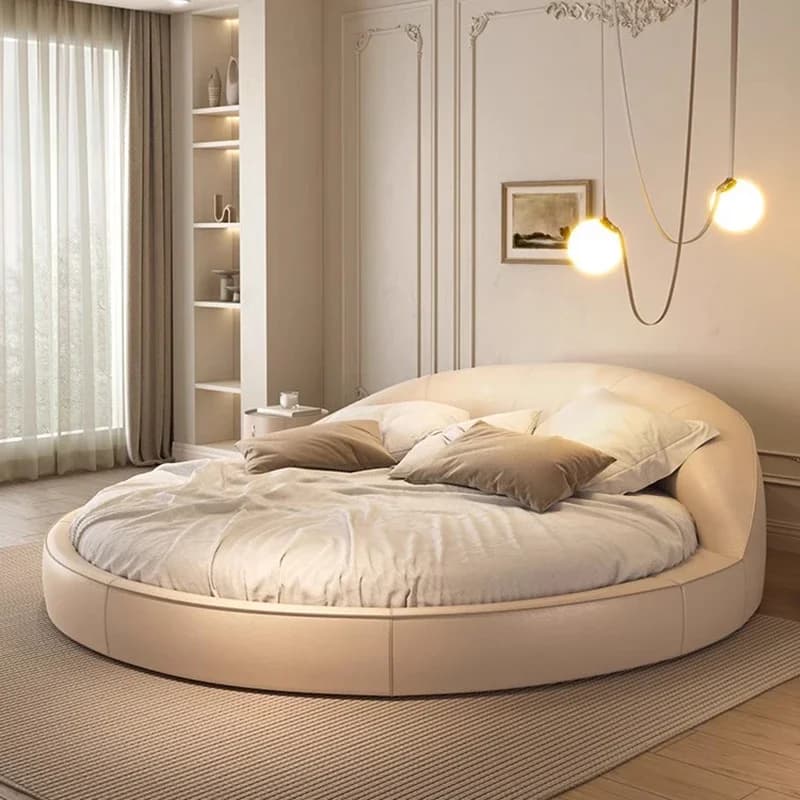 Princess Soft Leather Double Bed Mattress Modern Luxury Adults Queen Round Bed Loft King Size Lit 2 Personnes Bedroom Furniture