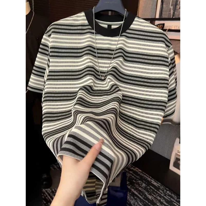 Men's Striped T-Shirt Summer Casual Short Sleeve Crew Neck Tee Fashion Loose Fit Luxury Black White Stripe Tops For Men