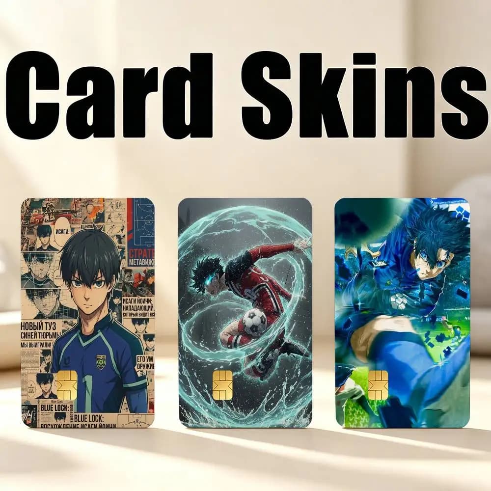 B-Blue Lock Anime I-Isagi  1Set 4Pcs Card Skin Stickers, Waterproof Decorative Film for Credit Debit Bank Bus IC Cards