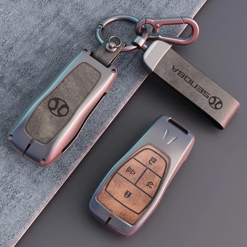 Car Zinc Alloy Leather Car Key Case Cover Holder For Baic x55 x35 x75 ii evo 5 Beijing bj40 bj80 u7 x7 Styling Accessories