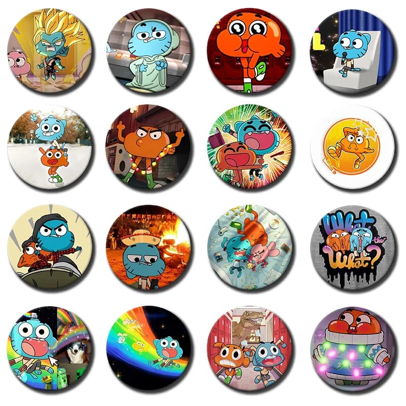 Funny Cartoon Game Figure Darwin Gumball Watterson Enamel Pins Handmade Round Brooch Backpacks Clothes Jewelry Badge Friend Gift