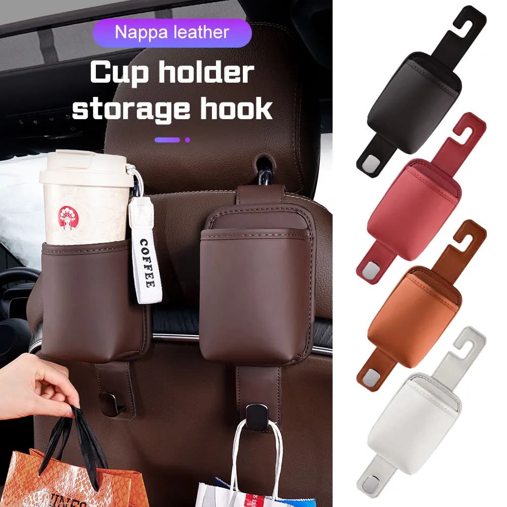 For  Hyundai Genesis G70 G80 G90 GV80 GV90 I30 I40 IX35 Leather Car Backrest Hanger Storage Bin with Hook Cup Holder Storage Box