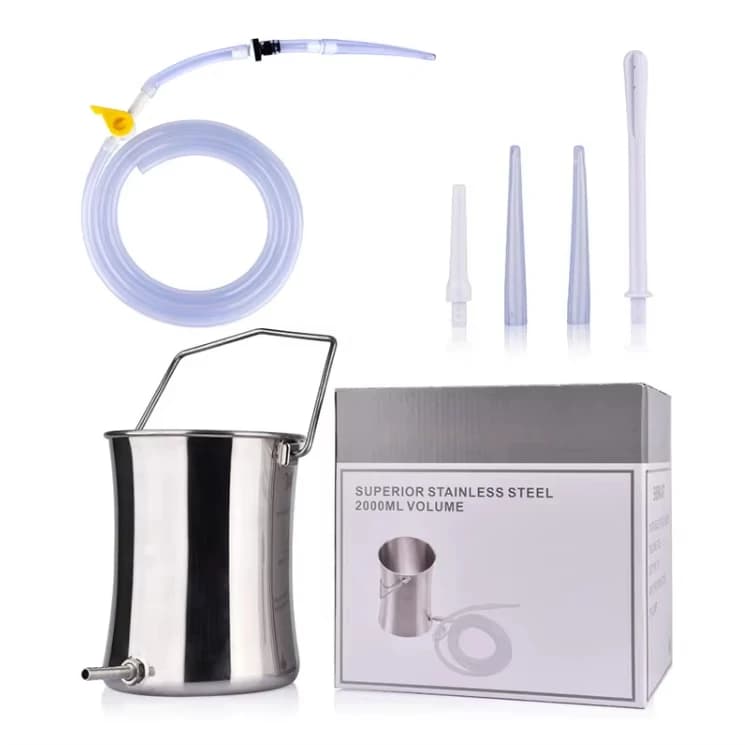 Professional 2L Stainless Steel Enema Bucket Kit for Enema Anal Cleaning Coffee Enema Flushing Bag Gynecological Washing