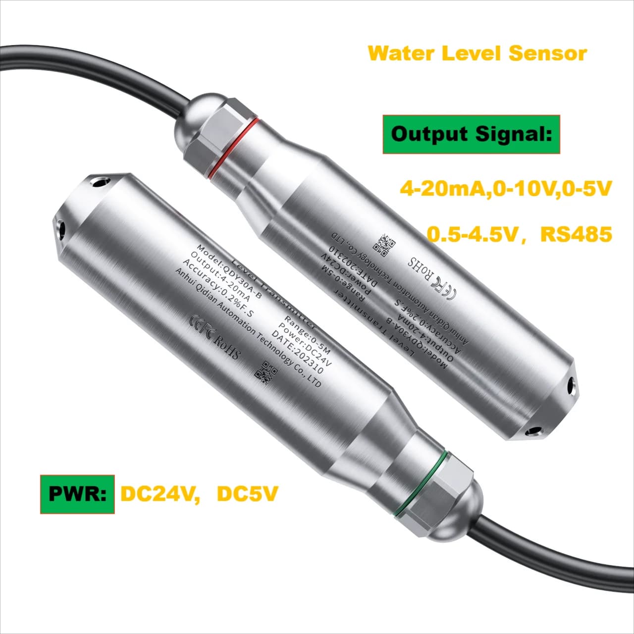 0-8m 5m 10m Liquid Level Sensor Transmitter 4-20mA 0-10V 0-5V 304 Probe Hydrostatic Level Transmitter Transducer for Water Tank