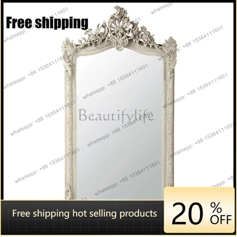 LJY French retro bathroom makeup mirror living room carved entrance fireplace decorative mirror