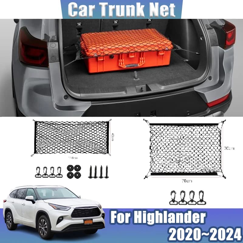 For Toyota Highlander Crown Kluger 2020~2024 XU7 Storage Bag Organizer Luggage Trunk Net Black Mesh Nylon Trunk Auto Accessories