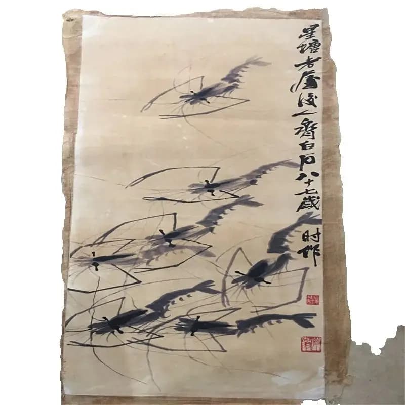 Qi Baishi Chinese Old Scroll Painter's 87-Year-Old Rice Paper Wall Painting Slice Authentic Artwork Traditional Chinese Style