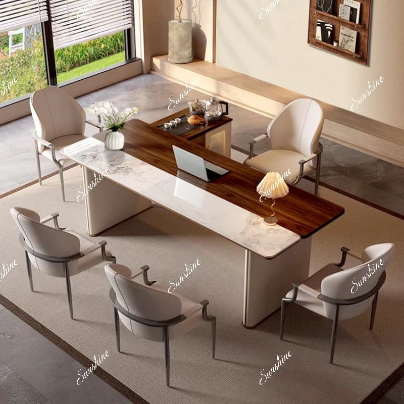 Solid wood rock slab tea table and chair combination Modern office kettle integrated, household, simple