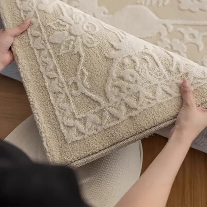 3D Embossed Jacquard Pattern Carpet Washable Non-Slip TPR Backing French Vintage Area Rug for Home Decoration Home Hallway