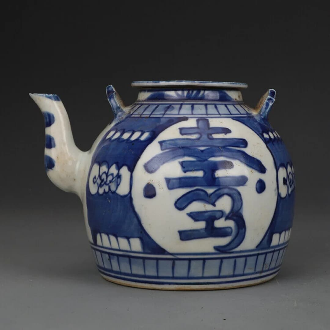 4.3" Chinese jingdezhen Blue and White Porcelain Chinese Character  Teapots