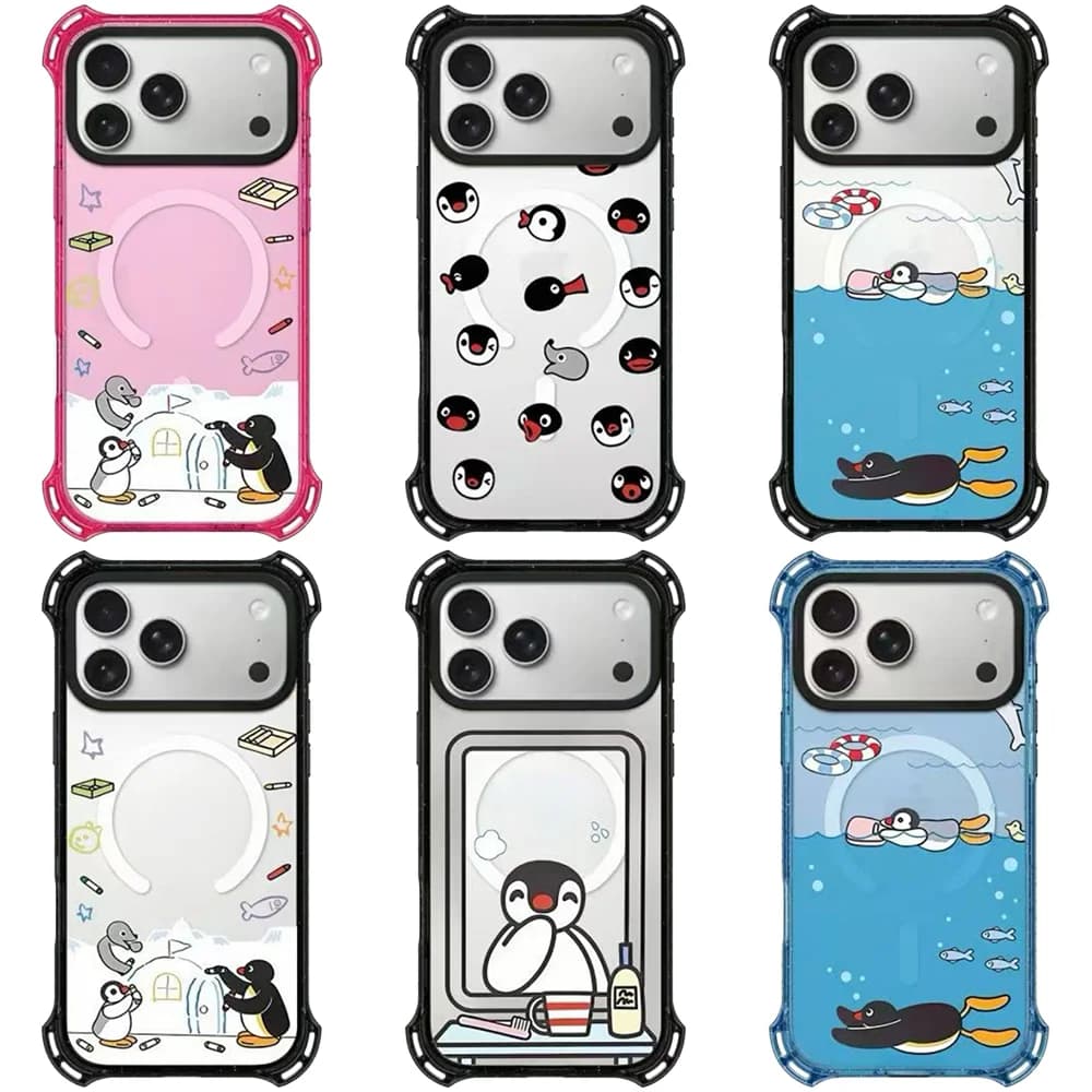 Cartoon Penguin 4 Corner Magnetic Protective Phone Case Cover for IPhone 13 14 15 16 17 Pro Max Case for IPhone 17Pro