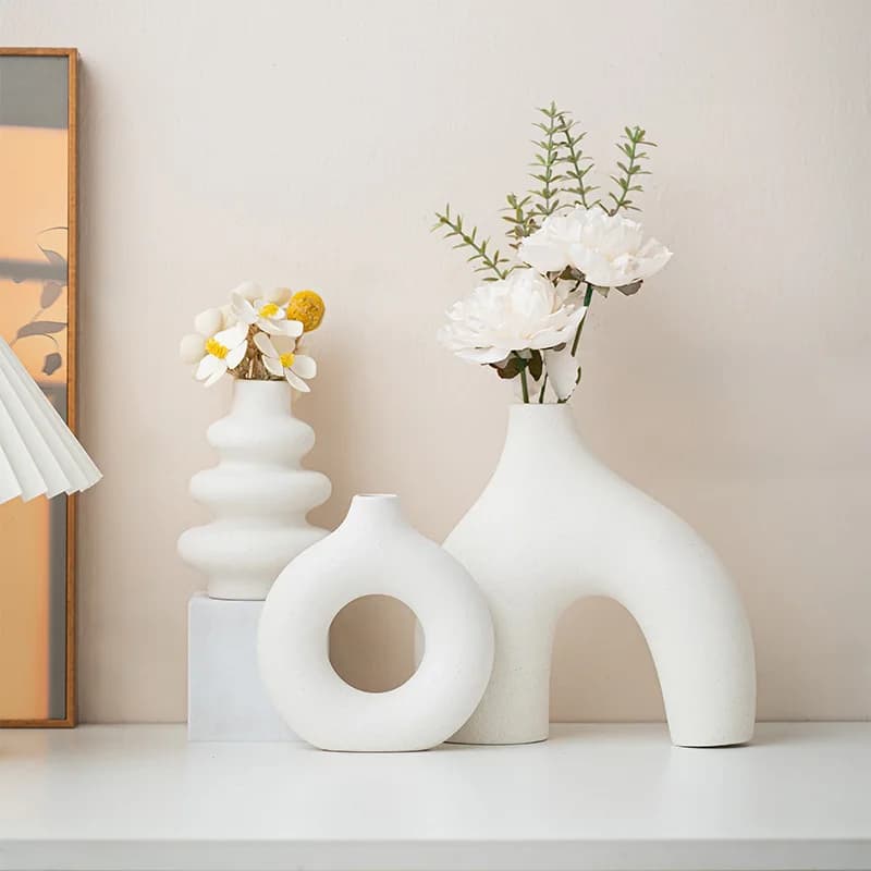 White Ceramic Vases Set Round Simple Decoration Vase Bohemian Style Wedding Table Decorations Living Room Bedroom Home Decor