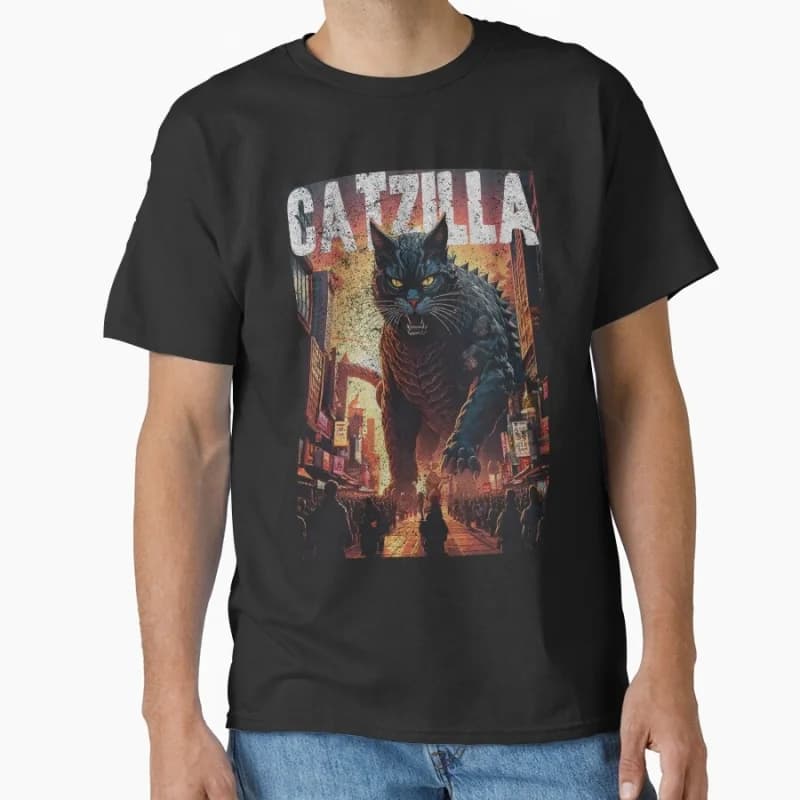 Catzilla cool design King of Monster Gift t shirt for Cat Lover Short Sleeve Graphic tee Cute kitty y2k clothes All size Tops
