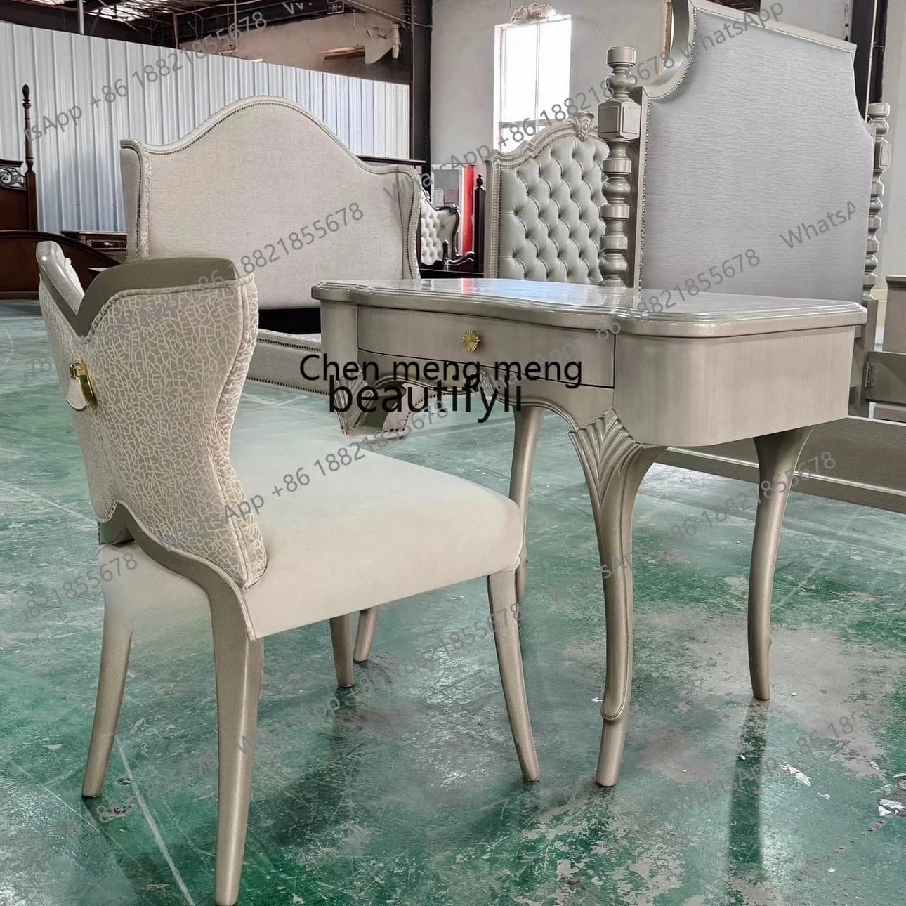X  Light luxury solid wood curve, dresser, creamy style, small bedroom, makeup table, stool